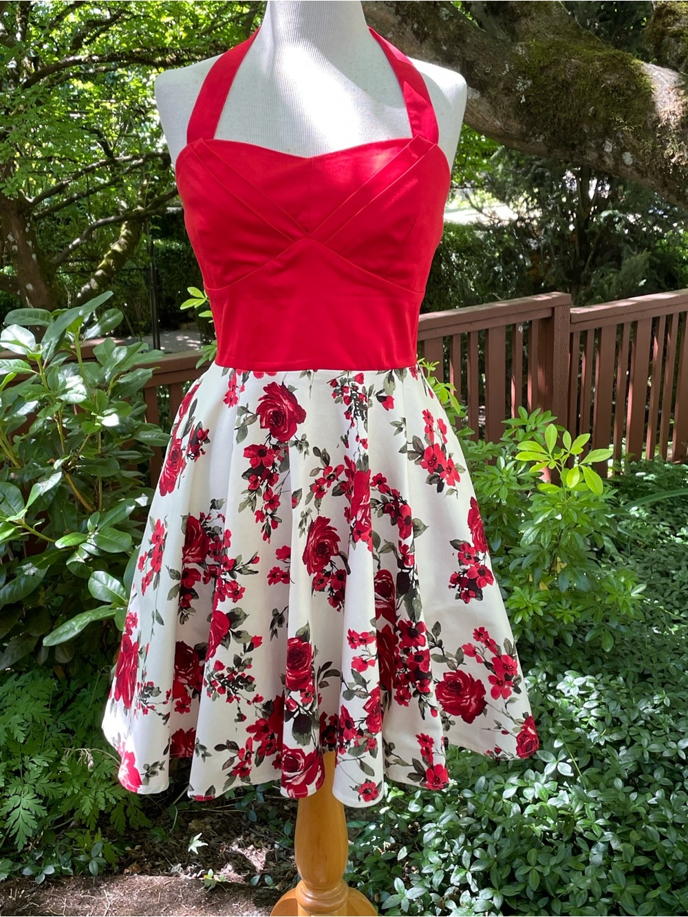 Strapless Red & White Floral Fit-and-Flare Dress